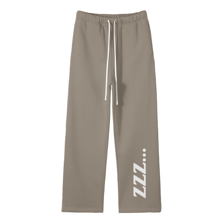 Gray Coffee ZZZ Fleece Straight Leg Pants