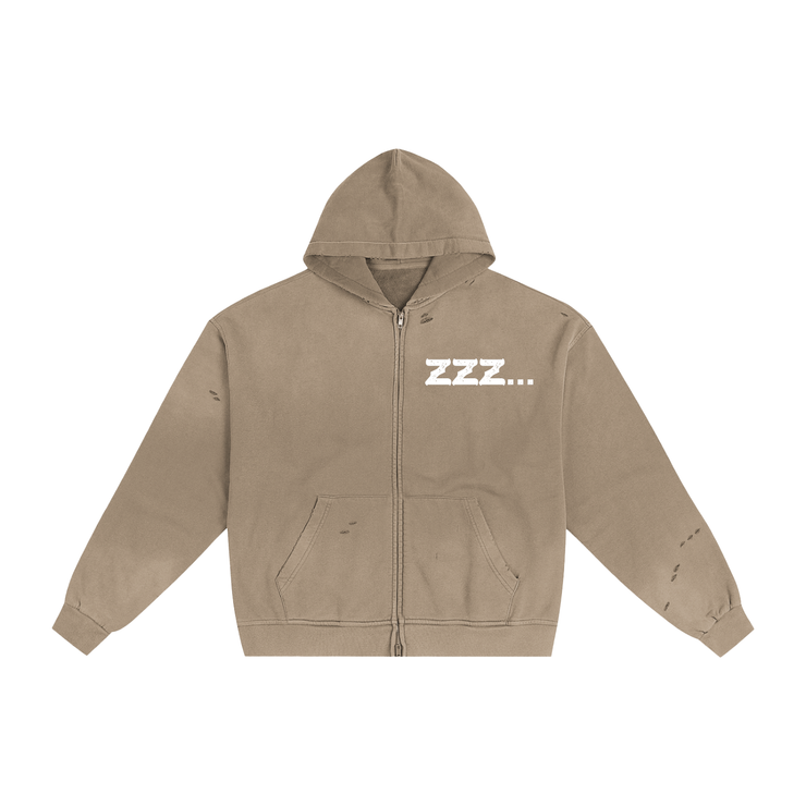 Hand-Frayed ZZZ Homebody Friends Sunfade Zip Hoodie