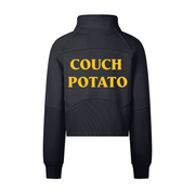 Black Couch Potato Women's Cropped Half-Zip Sweatshirt