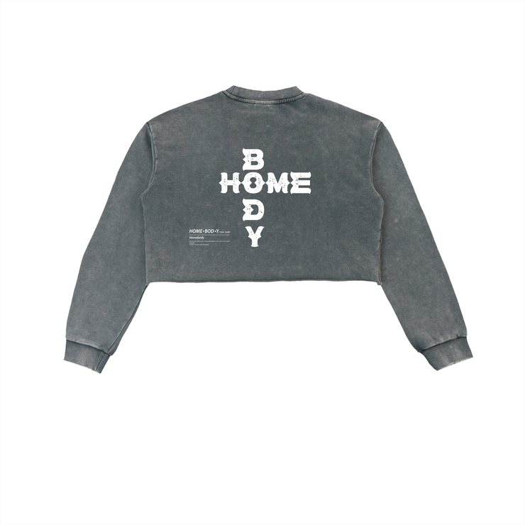 Homebody Friends Snow Washed Raw Edge Cropped Sweatshirt