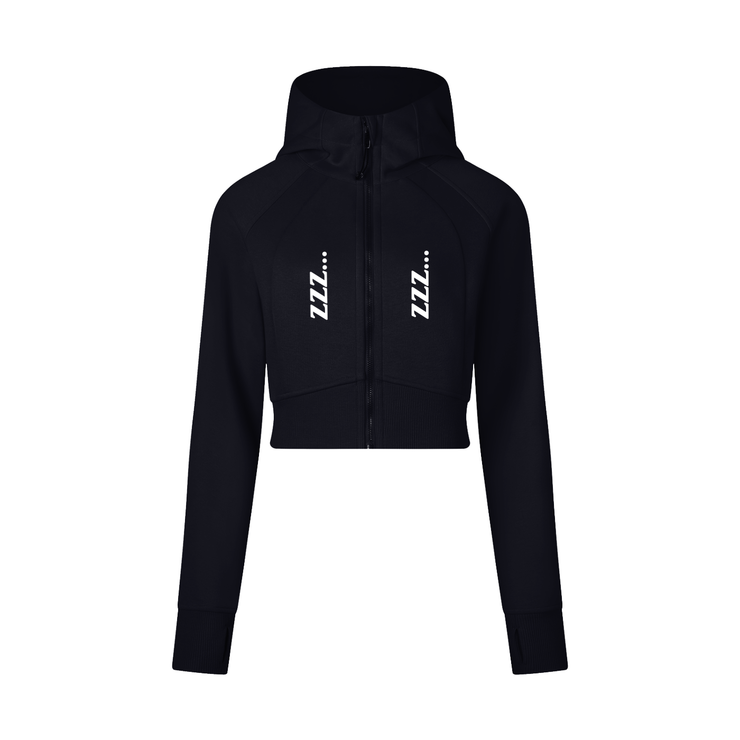 Black Homebody Friends Cropped Zip-Through Hoodie