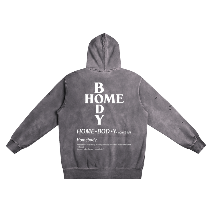 Dark Gray Homebody Friends Heavyweight Pure Cotton Hand-Frayed Monkey Washed Hoodie