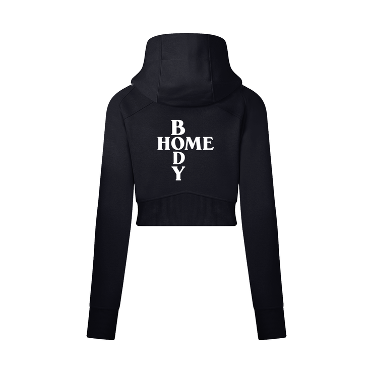 Black Homebody Friends Cropped Zip-Through Hoodie