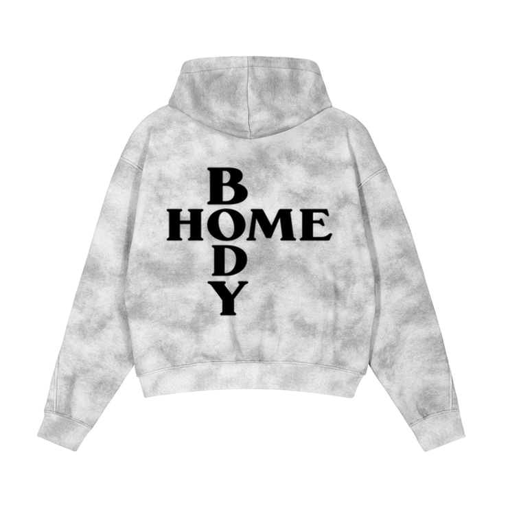 Flower gray Homebody Friends Dirty Washed Boxy Zip-up Fleece Hoodie