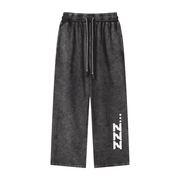 Black ZZZ Acid Wash Straight Leg Pants