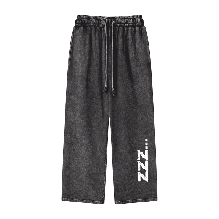 Black ZZZ Acid Wash Straight Leg Pants