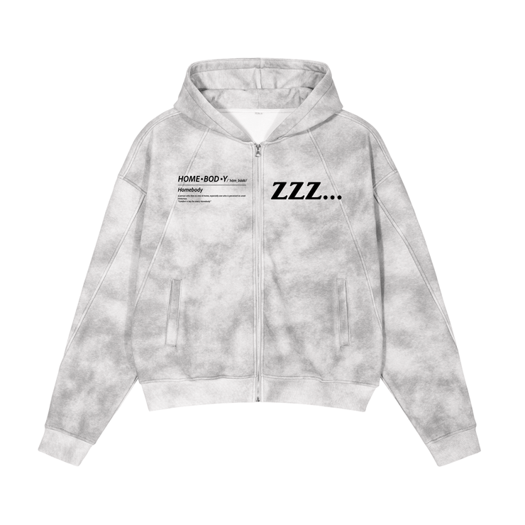 Flower gray Homebody Friends Dirty Washed Boxy Zip-up Fleece Hoodie